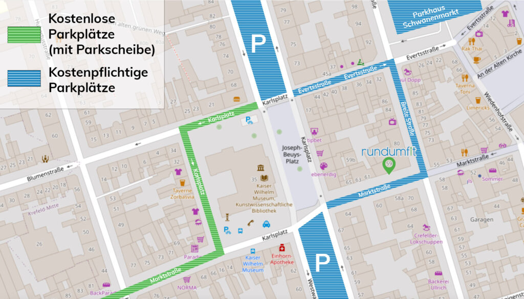 kostenlose Parkplätze bei Praxis für Physiotherapie Rundumfit